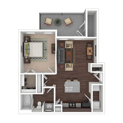Floor plan for 1 bed, 1 bath, 674 sqft